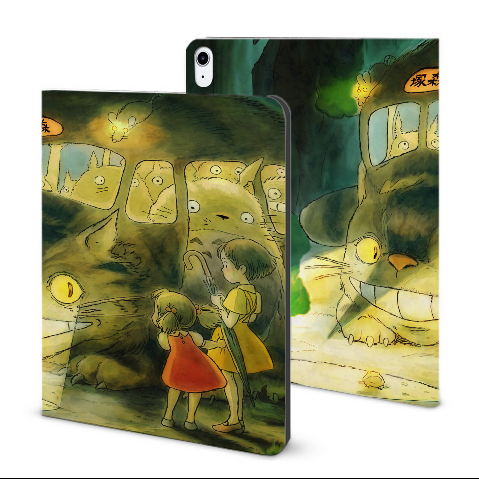 （画像用） となりのトトロ 草壁メイ 草壁サツキ My Neighbor Totoro Satsuki Kusakabe Mei Kusakabe IPad ケース ブック型 PUレザー TPU 耐衝撃 軽量 薄型 ペン収納なし 全面保護 IPad 各モデル対応